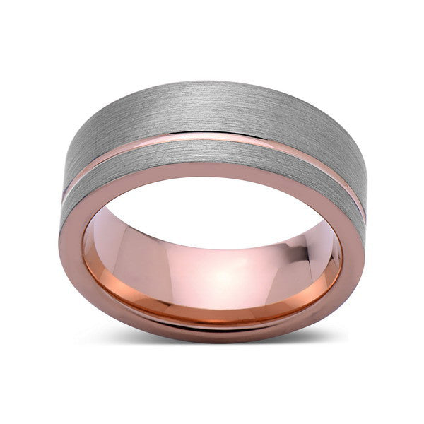 Rose Gold Tungsten Wedding Band - Gray Brushed Tungsten Ring - 8mm - Mens Ring - Tungsten Carbide - Engagement Band - Comfort Fit - LUXURY BANDS LA