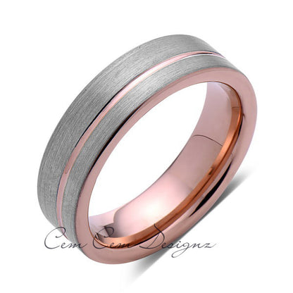 Rose Gold Tungsten Wedding Band - Gray Brushed Tungsten Ring - 6mm - Mens Ring - Tungsten Carbide - Engagement Band - Comfort Fit - LUXURY BANDS LA