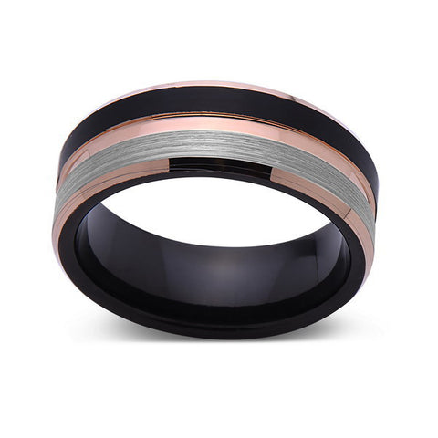 Rose Gold Tungsten Wedding Band - Gray and Black Brushed Tungsten Ring - 8mm - Mens Ring - Tungsten Carbide - Engagement Band - Comfort Fit - LUXURY BANDS LA