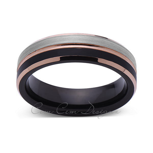 Rose Gold Tungsten Wedding Band - Gray and Black Brushed Tungsten Ring - 6mm - Mens Ring - Tungsten Carbide - Engagement Band - Comfort Fit - LUXURY BANDS LA