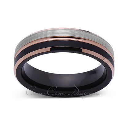 Rose Gold Tungsten Wedding Band - Gray and Black Brushed Tungsten Ring - 6mm - Mens Ring - Tungsten Carbide - Engagement Band - Comfort Fit - LUXURY BANDS LA