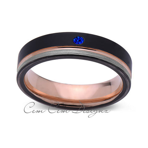 6mm,Mens,Blue Sapphire,Black,Gray Brushed,Rose Gold,Tungsten Ring,Rose Gold,Wedding Band,Comfort Fit - LUXURY BANDS LA