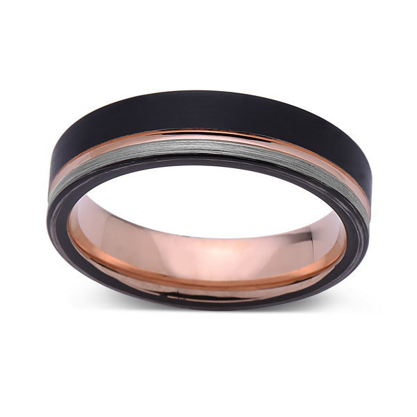 Rose Gold Tungsten Wedding Band - Black and Gray Brushed Tungsten Ring - 6mm - Mens Ring - Tungsten Carbide - Engagement Band - Comfort Fit - LUXURY BANDS LA