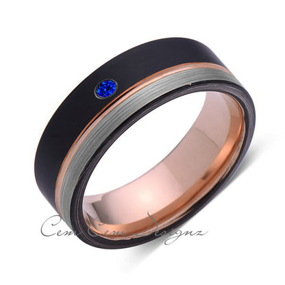 8mm,Mens,Blue Sapphire,Black,Gray Brushed,Rose Gold,Tungsten Ring,Rose Gold,Wedding Band,Comfort Fit - LUXURY BANDS LA