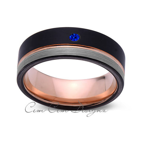 8mm,Mens,Blue Sapphire,Black,Gray Brushed,Rose Gold,Tungsten Ring,Rose Gold,Wedding Band,Comfort Fit - LUXURY BANDS LA