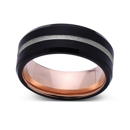 Rose Gold Tungsten Wedding Band - Black Groove Brushed Ring - 8mm Ring - Unique Engagment Band - Comfor Fit - LUXURY BANDS LA