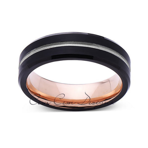 Rose Gold Tungsten Wedding Band - Black Groove Brushed Ring - 6mm Ring - Unique Engagment Band - Comfor Fit - LUXURY BANDS LA