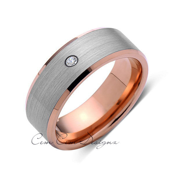 8mm,Mens,Diamond,Gray,Brushed,Rose Gold,Tungsten Ring,Rose Gold,Wedding Band,Comfort Fit - LUXURY BANDS LA