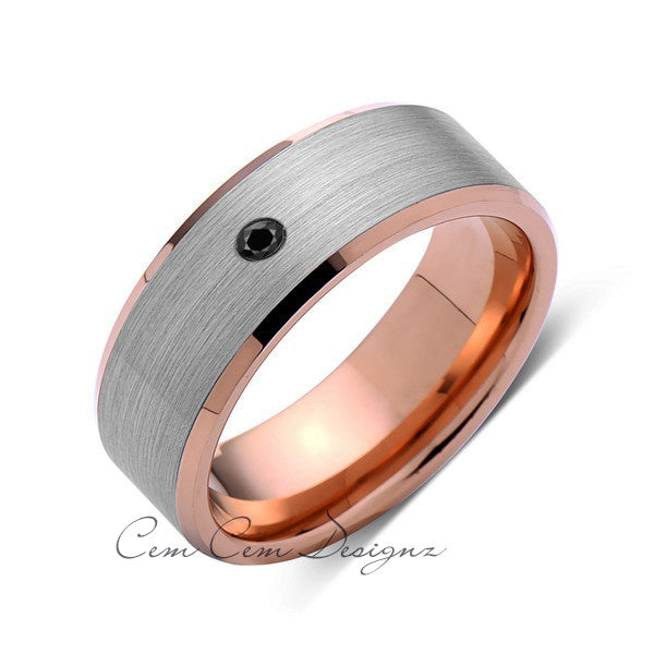 8 mm,Mens,Black Diamond,Rose Gold,Wedding Band,,Gray,Brushed,Rose Gold,Tungsten Ring,Comfort Fit - LUXURY BANDS LA