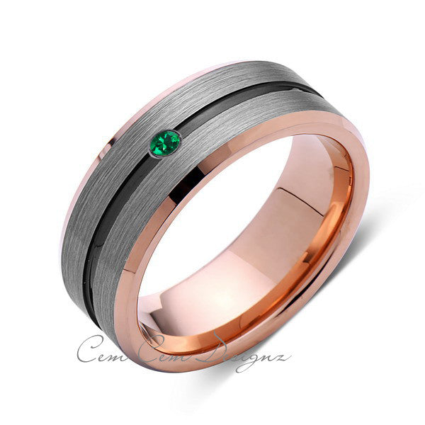 8mm,Mens,Green Emerald,Gray,Black,Brushed,Rose Gold,Tungsten Ring,Rose Gold,Wedding Band,Birthstone,Comfort Fit - LUXURY BANDS LA