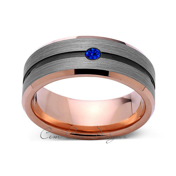 8mm,Mens,Blue Sapphire,Gray,Black,Brushed,Rose Gold,Tungsten Ring,Rose Gold,Wedding Band,Comfort Fit - LUXURY BANDS LA