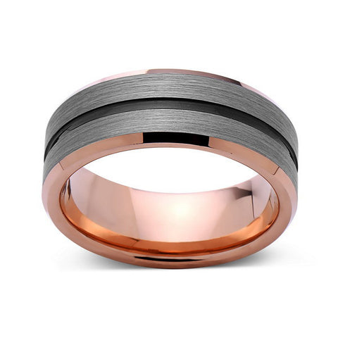 Rose Gold Tungsten Wedding Band - Gray Brushed Tungsten Ring - 8mm - Mens Ring - Tungsten Carbide - Engagement Band - Comfort Fit - LUXURY BANDS LA