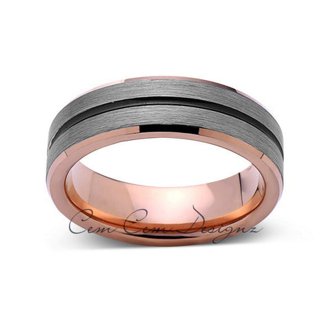 Rose Gold Tungsten Wedding Band - Gray Brushed Tungsten Ring - 6mm - Mens Ring - Tungsten Carbide - Engagement Band - Comfort Fit - LUXURY BANDS LA