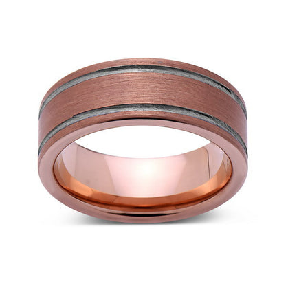 Brushed Rose Gold Tungsten Wedding Band - Tungsten Ring - 8mm - Pipe Cut - Mens Ring - Tungsten Carbide - Engagement Band - Comfort Fit - LUXURY BANDS LA