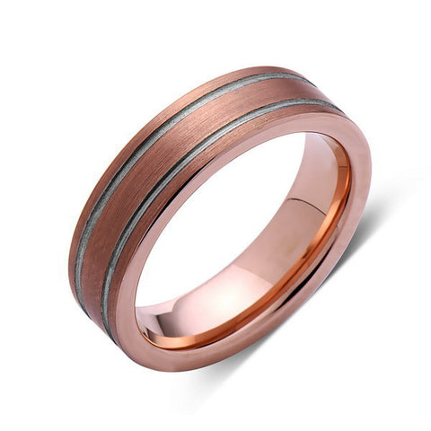 Brushed Rose Gold Tungsten Wedding Band - Tungsten Ring - 6mm - Pipe Cut - Mens Ring - Tungsten Carbide - Engagement Band - Comfort Fit - LUXURY BANDS LA