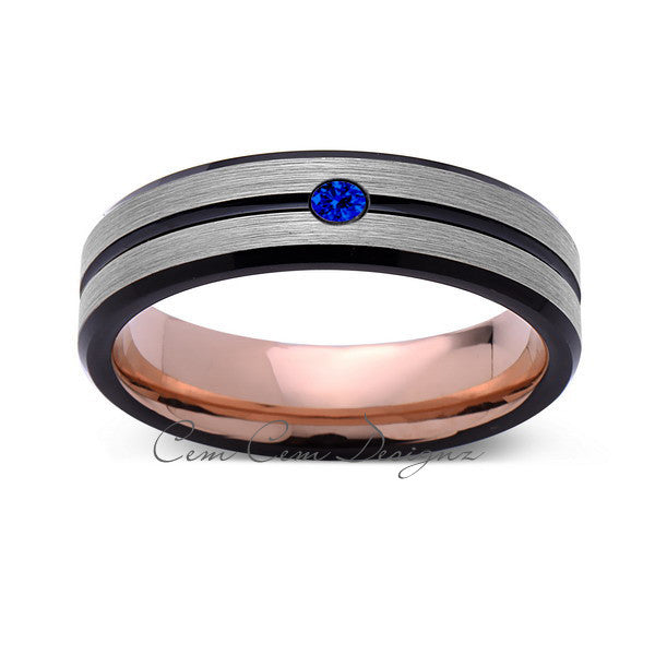 6mm,Mens,Blue Sapphire,Gray,Black,Brushed,Rose Gold,Tungsten Ring,Rose Gold,Wedding Band,Comfort Fit - LUXURY BANDS LA