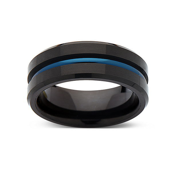 Blue Tungsten Wedding Band - Black Tungsten Ring - 8mm - Mens Ring - Tungsten Carbide - Engagement Band - Comfort Fit - LUXURY BANDS LA
