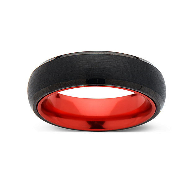 Red Tungsten Wedding Band - Black Brushed Ring - 6mm Red Ring - Unique Engagement Band - Comfort Fit - LUXURY BANDS LA