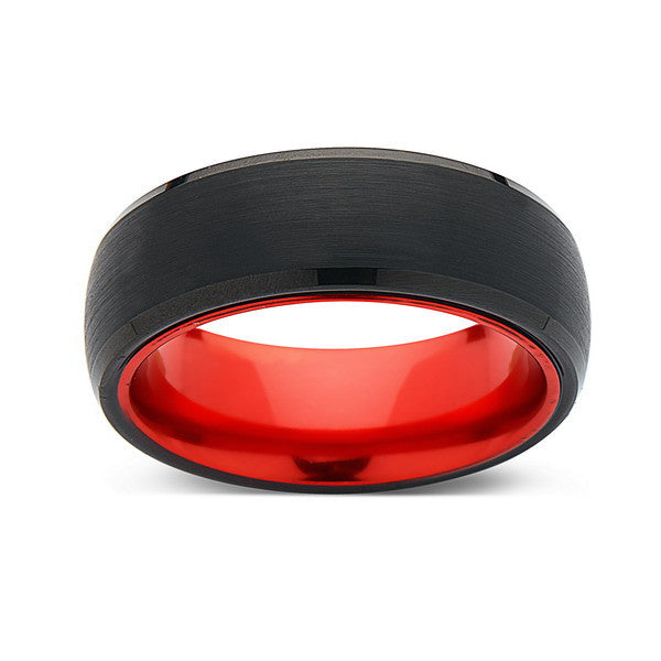Red Tungsten Wedding Band - Black Brushed Ring - 8mm Red Ring - Unique Engagement Band - Comfort Fit - LUXURY BANDS LA