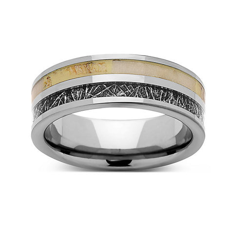 Meteorite Tungsten Wedding Band - Deer Antler Ring - 8mm Ring - Unique Engagement Band - Comfort Fit - LUXURY BANDS LA