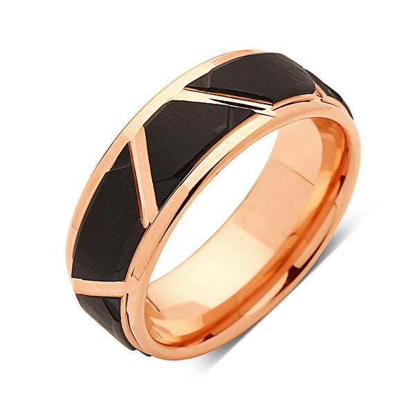 Rose Gold Tungsten Wedding Wedding Band - Unique - 8MM - Tungsten Carbide Ring - Black Brushed Ring - Comfort Fit - LUXURY BANDS LA