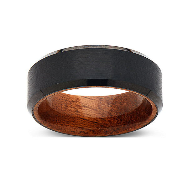 Koa Wood Wedding Ring - Black Brushed Tungsten Band - Hawaiian Koa Wood - 8mm - Mens - Comfort Fit - LUXURY BANDS LA