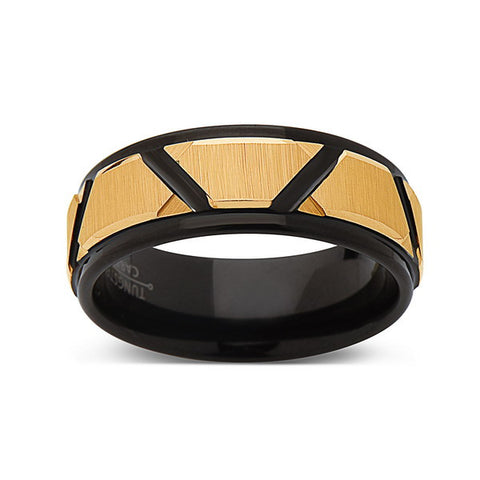 Yellow Gold Tungsten Wedding Wedding Band -Black RIng - Unique - 8MM - Tungsten Carbide Ring - Black Brushed Ring - Comfort Fit - LUXURY BANDS LA