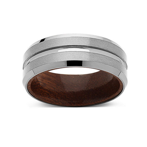 Koa Wood Wedding Ring - Brushed Gray Tungsten Band - Hawaiian Koa Wood - 8mm - Mens - Comfort Fit - LUXURY BANDS LA