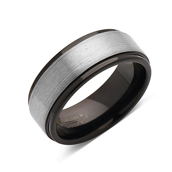 Gray Brushed Tungsten Wedding Band - Black Tungsten Ring - 8mm Ring - New Engagement Band - Comfort Fit - LUXURY BANDS LA