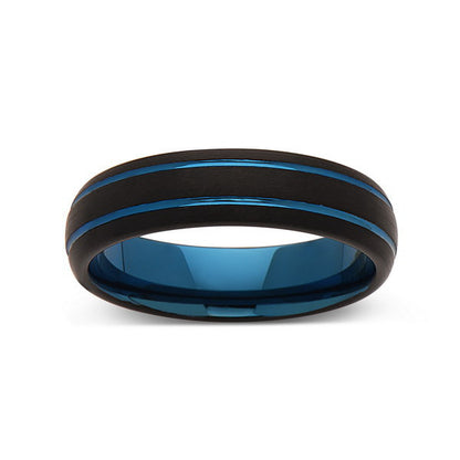 Blue Tungsten Wedding Band - Black Brushed Tungsten Ring - 6mm - Mens Ring - Tungsten Carbide - Engagement Band - Comfort Fit - LUXURY BANDS LA