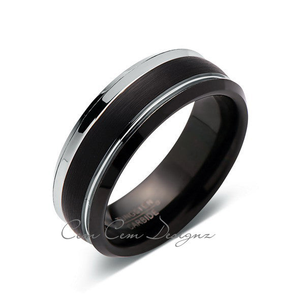 8mm,New,Unique,Black Brushed,Tungsten Rings,Wedding Band,Matching band,Comfort Fit - LUXURY BANDS LA