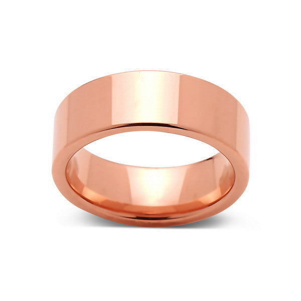 Rose Gold Tungsten Wedding Band - Rose Gold High Polish Tungsten Ring - 8mm - Pipe Cut  - Tungsten Carbide - Engagement Band - Comfort Fit - LUXURY BANDS LA