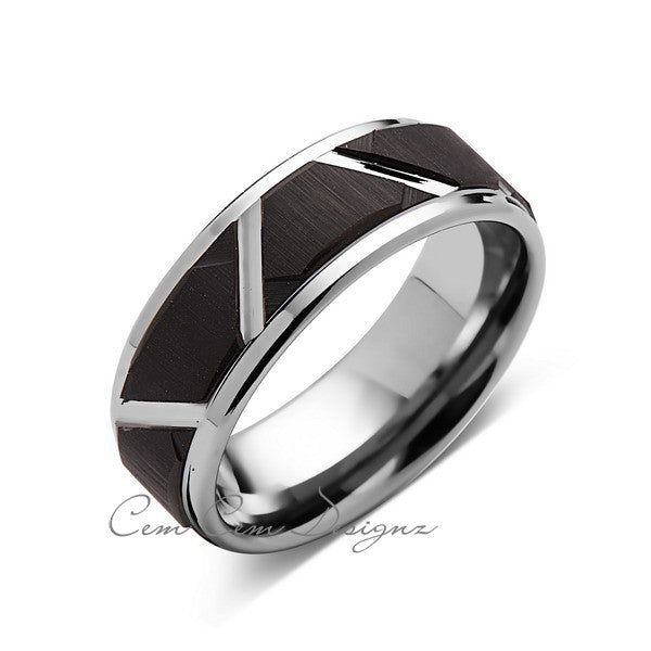 Tungsten Wedding Wedding Band - Unique - 8MM - Tungsten Carbide Ring - Black Brushed Ring - Comfort Fit - LUXURY BANDS LA