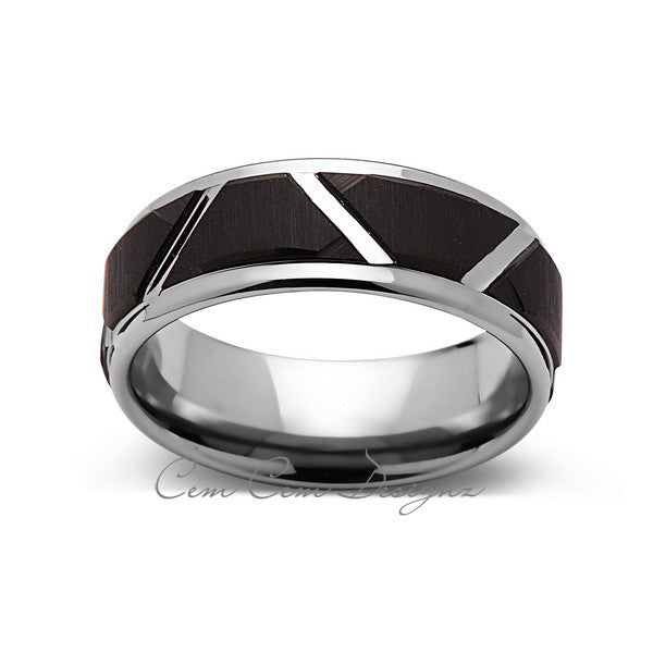 Tungsten Wedding Wedding Band - Unique - 8MM - Tungsten Carbide Ring - Black Brushed Ring - Comfort Fit - LUXURY BANDS LA