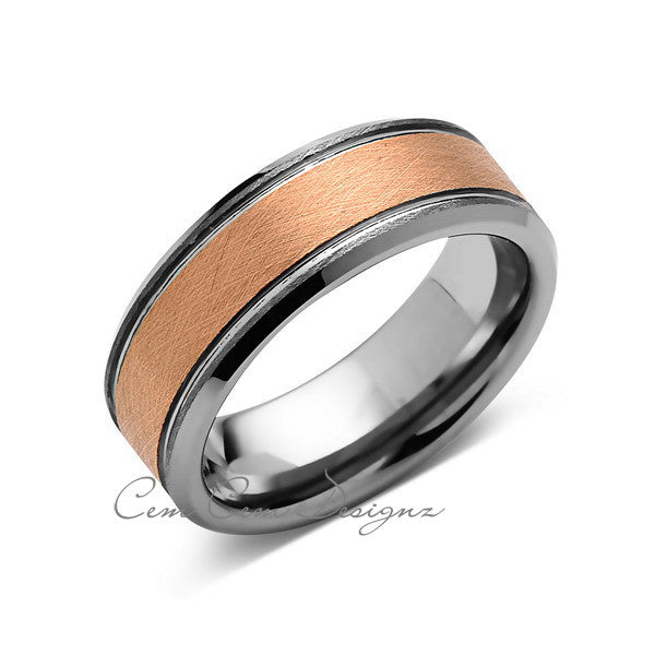 8mm,New,Unique,Brushed Rose Gold, Rings,Wedding Band,Pipe Cut,Unisex,Comfort Fit - LUXURY BANDS LA