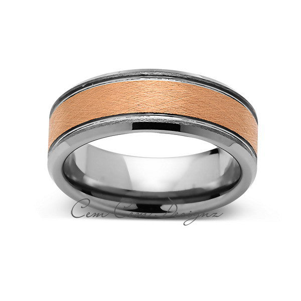 8mm,New,Unique,Brushed Rose Gold, Rings,Wedding Band,Pipe Cut,Unisex,Comfort Fit - LUXURY BANDS LA