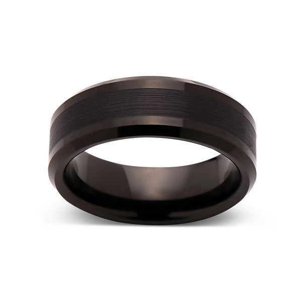 Black Tungsten Wedding Band - Satin Brushed - Beveled Edges - Unique - Mens Engagement Ring - Comfort Fit - LUXURY BANDS LA