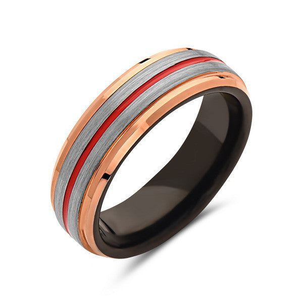 Red Tungsten Wedding Band - Rose Gold - Brushed Tungsten Ring - 6mm - Mens Ring - Tungsten Carbide - Engagement Band - Comfort Fit - LUXURY BANDS LA