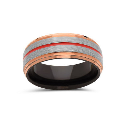 Red Tungsten Wedding Band - Rose Gold - Brushed Tungsten Ring - 8mm - Mens Ring - Tungsten Carbide - Engagement Band - Comfort Fit - LUXURY BANDS LA