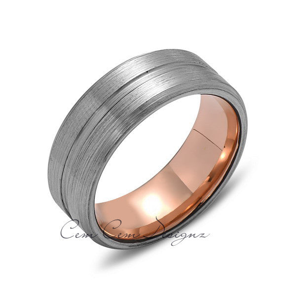 Rose Gold Tungsten Wedding Band - Gray Brushed Ring - 8mm Ring - Unique Engagment Band - Comfor Fit - LUXURY BANDS LA