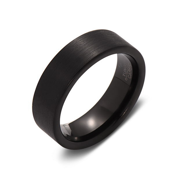 Black Tungsten Wedding Band - Brushed Black Ring - 7MM - Pipe Cut- Unisex Ring - Tungsten Carbide- Engagement Band - Comfort Fit - LUXURY BANDS LA