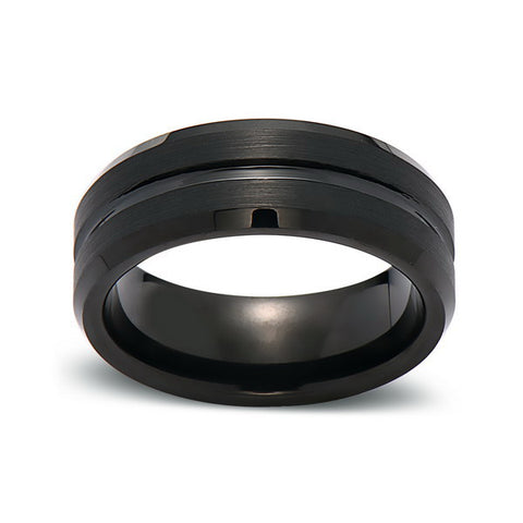 Black Brushed Tungsten Wedding Band - 8MM - Black Groove - Mens Engagement Ring - LUXURY BANDS LA