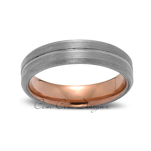 Rose Gold Tungsten Wedding Band - Gray Groove Brushed Ring - 6mm Ring - Unique Engagment Band - Comfor Fit - LUXURY BANDS LA