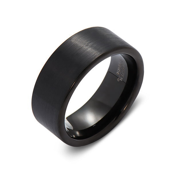 Black Tungsten Wedding Band - Brushed Black Ring - 9MM - Pipe Cut- Unisex Ring - Tungsten Carbide- Engagement Band - Comfort Fit - LUXURY BANDS LA