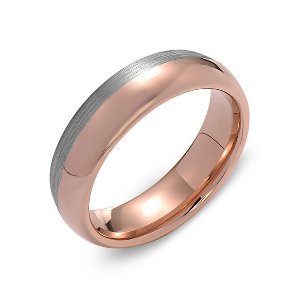 Rose Gold Tungsten Wedding Band - Brushed Gray - 6mm - Dome  - Tungsten Carbide - Engagement Band - Comfort Fit - LUXURY BANDS LA