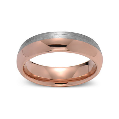 Rose Gold Tungsten Wedding Band - Brushed Gray - 6mm - Dome  - Tungsten Carbide - Engagement Band - Comfort Fit - LUXURY BANDS LA