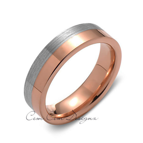 6mm,New,Unique,High Polish Rose Gold,Gray Gun Metal,Tungsten Rings,Wedding Band,Unisex,Comfort Fit - LUXURY BANDS LA