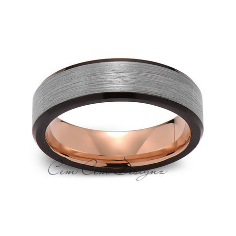 Rose Gold Tungsten Wedding Band - Black and Gray Brushed Tungsten Ring - 6mm - Mens Ring - Tungsten Carbide - Engagement Band - Comfort Fit - LUXURY BANDS LA