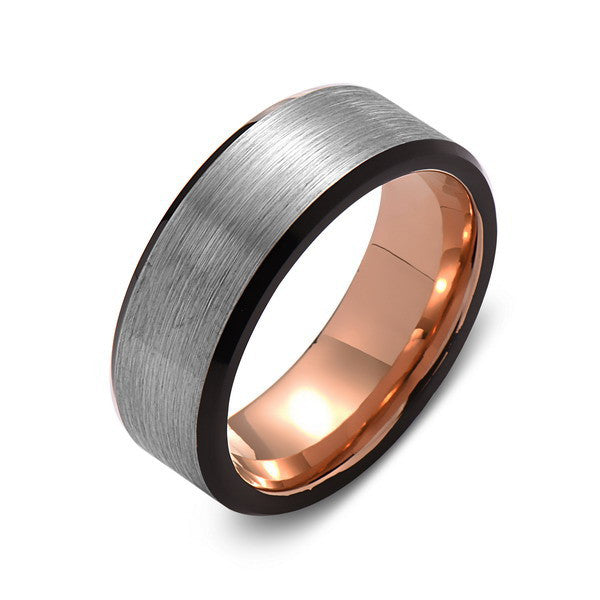 Rose Gold Tungsten Wedding Band - Black and Gray Brushed Tungsten Ring - 8mm - Mens Ring - Tungsten Carbide - Engagement Band - Comfort Fit - LUXURY BANDS LA