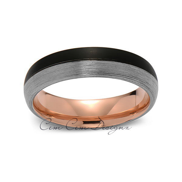 Rose Gold Tungsten Wedding Band - Black and Gray Brushed Tungsten Ring - 6mm - Mens Ring - Tungsten Carbide - Engagement Band - Comfort Fit - LUXURY BANDS LA